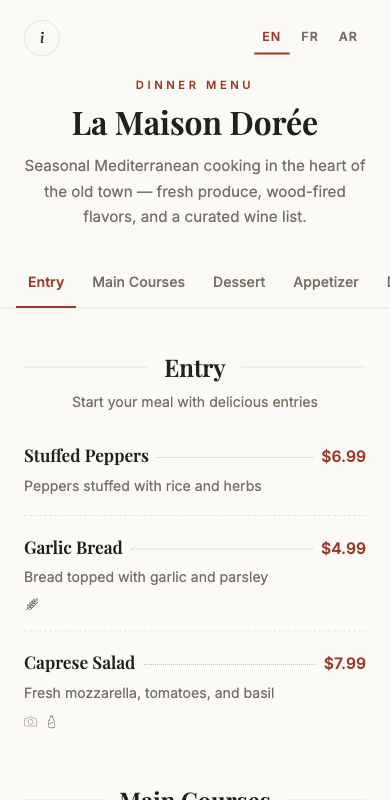 Menutiq menu theme A